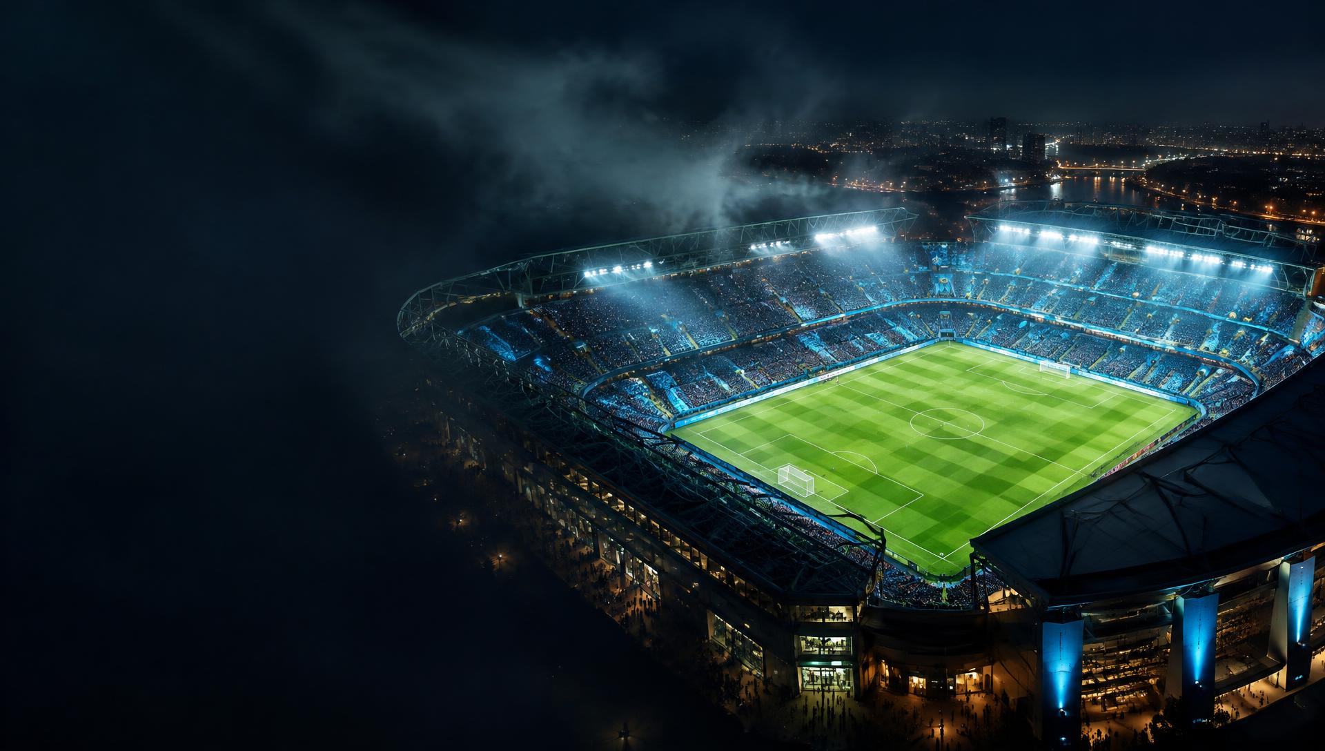 The fictional Offshore Arena under floodlights
